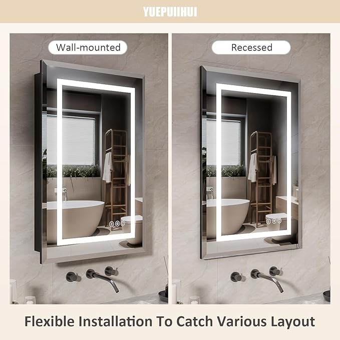 20X30 Inch Recessed Medicine Cabinet with Mirror, Adjustable 3-Color LED Cabinet with Brightness Dimming, Defogger