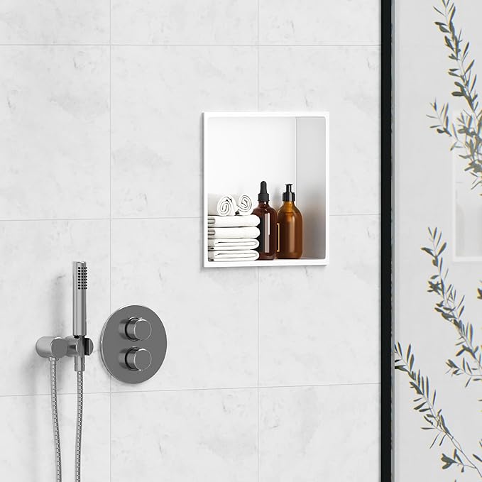 White Shower Niche, Stainless Steel Wall Niche 12"X12", No Tile Needed Recessed Inserted Niche Shower for Bathroom, Living Room, Kitchen for Storage