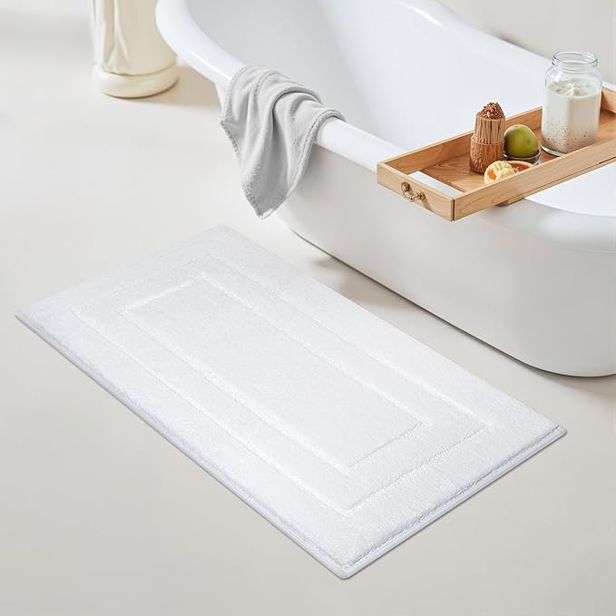 GRANNY SAYS Large Bathroom Rugs Non Slip Washable, 24" x 43", Water Absorbent Bath Mats for Bathroom, Thick Soft Shaggy Bath Rug, Microfiber Shower Room Floor Mat Decor, White