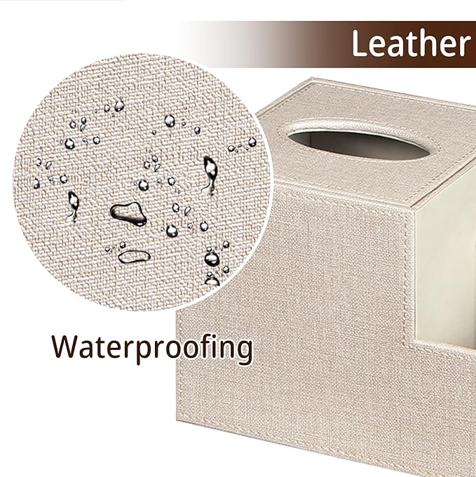 PU Leather Square Tissue Box Cover - Multi-Functional Tissue Box Holder, Tissue Box Cover with Storage,Tissue and Remote Control Holder, Cube Tissue Box Organizer Bedroom Nightstand End Table