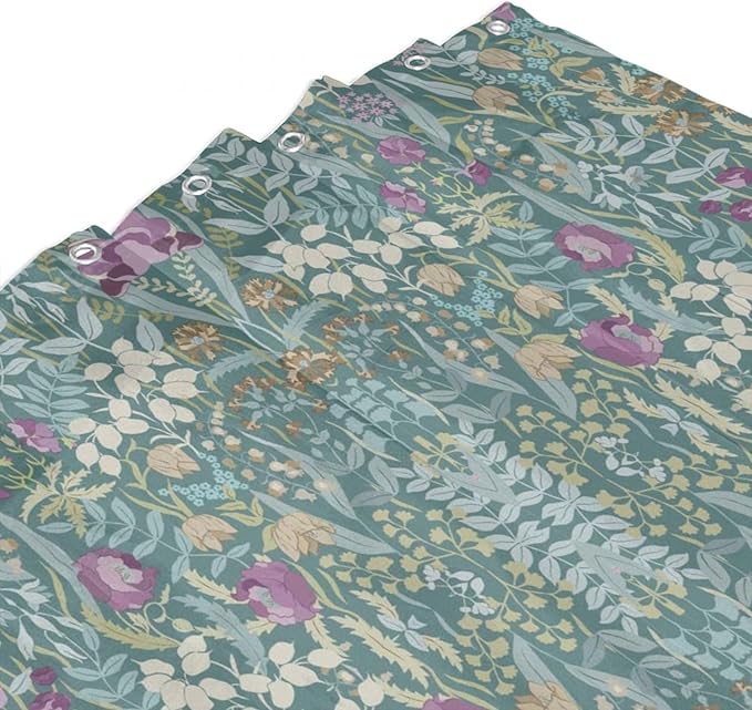 Vintage Botanical Shower Curtain William Morris Designs Green Jungle Fruit Print Shower Curtain Set Polyester Interior Waterproof Shower Curtain with 12 Hooks 72x72 Inches(183x183cm)