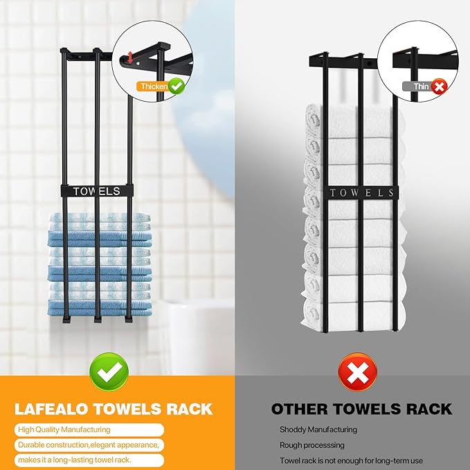 Towel Storage, Towel Rack Wall Mount for Small Bathroom, LAFEALO New Upgrade 3 Bar Towel Racks for Bathroom, Towel Holder for Bathroom Wall, Bathroom Organizer, Washcloths in Small Bathroom/RV/Camper