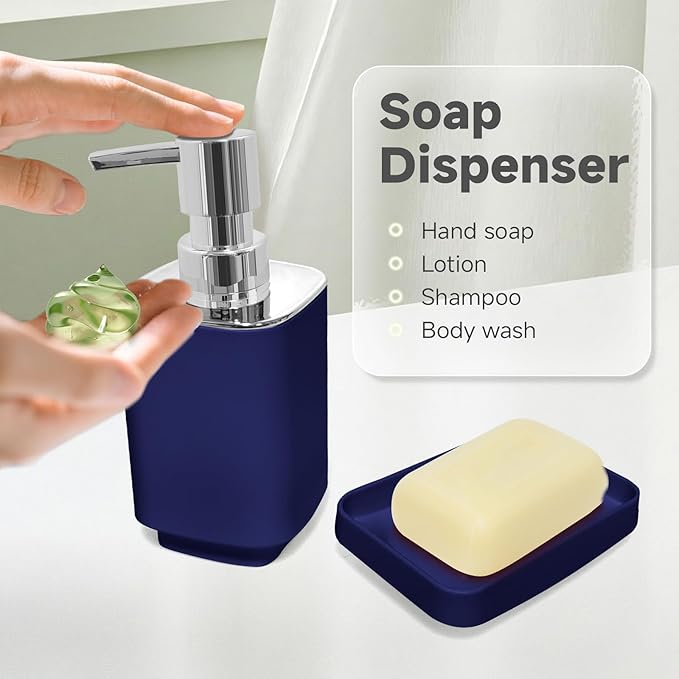 4 Piece Bathroom Accessory Sets, Blue Bathroom Accessories Sets Include Toothbrush Holders Set, Soap Dispenser, Soap Dish and Toothbrush Cup, Modern Bathroom Decoration