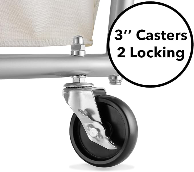 Dryser Large Commercial Heavy-Duty Rolling Laundry Hamper, Steel Frame Cart on Wheels with Removable Canvas Bin for Hotel or Home - White