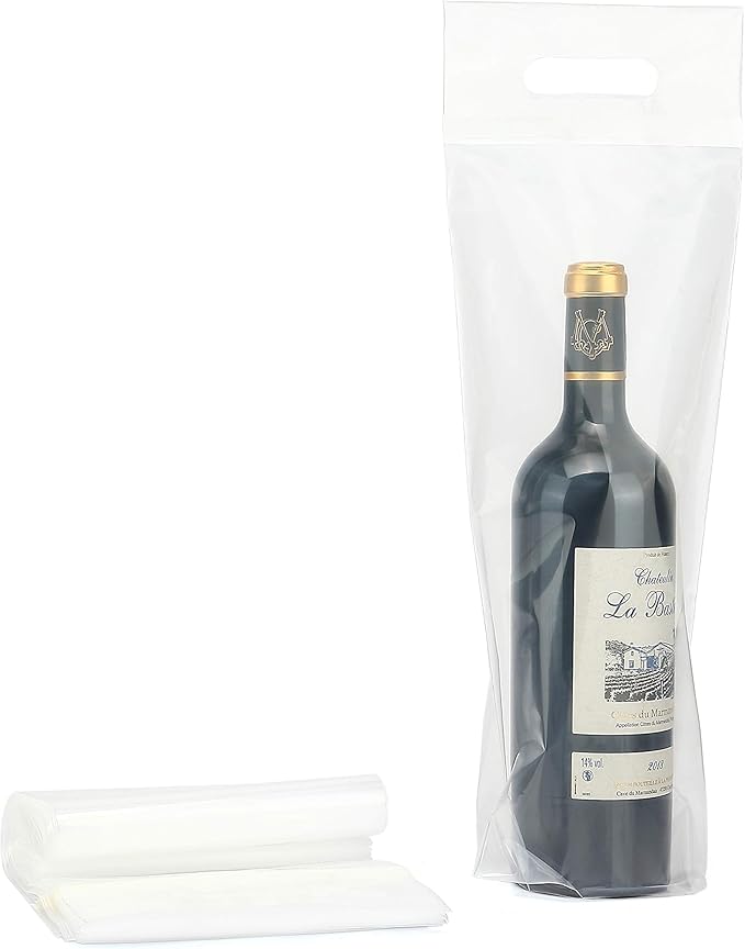 50 pack - Wine to go doggy Bag Carryout Adhesive Seal Tamper Proof Travel Bags for Restaurants, Bars, and Dinner Parties