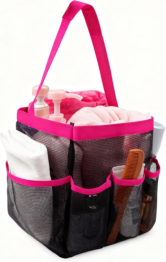 Mesh Shower Caddy Bathroom Portable College Dorm Essentials for Girls Guys Shower Tote Beach Camp Travel Hanging Toiletry Bag Rose
