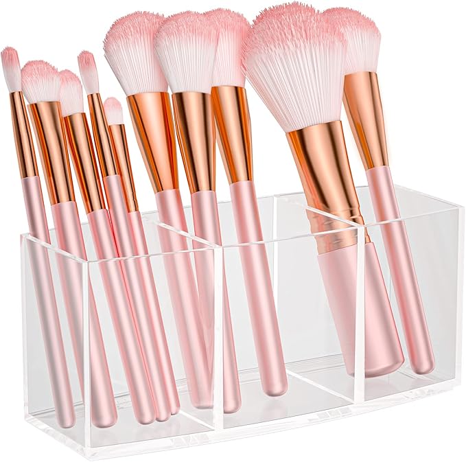 2 Pack Makeup Organizer Set, Rotating Makeup Organizer with 6 Drawers, Makeup Brush Holder, Clear