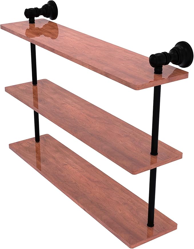 Allied Brass CL-5-22-IRW Carolina Collection 22 Inch Triple Wood Shelf, Matte Black