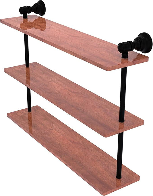Allied Brass CL-5-22-IRW Carolina Collection 22 Inch Triple Wood Shelf, Matte Black