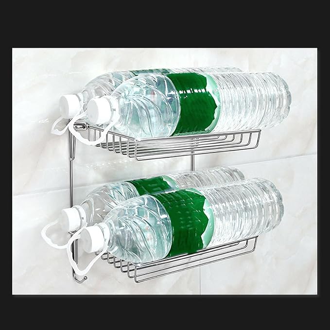 AUNMAS Folding Storage Rack, Stainless Steel 2 Tier Wall Mounted Kitchen Bathroom Shelves for Small Areas