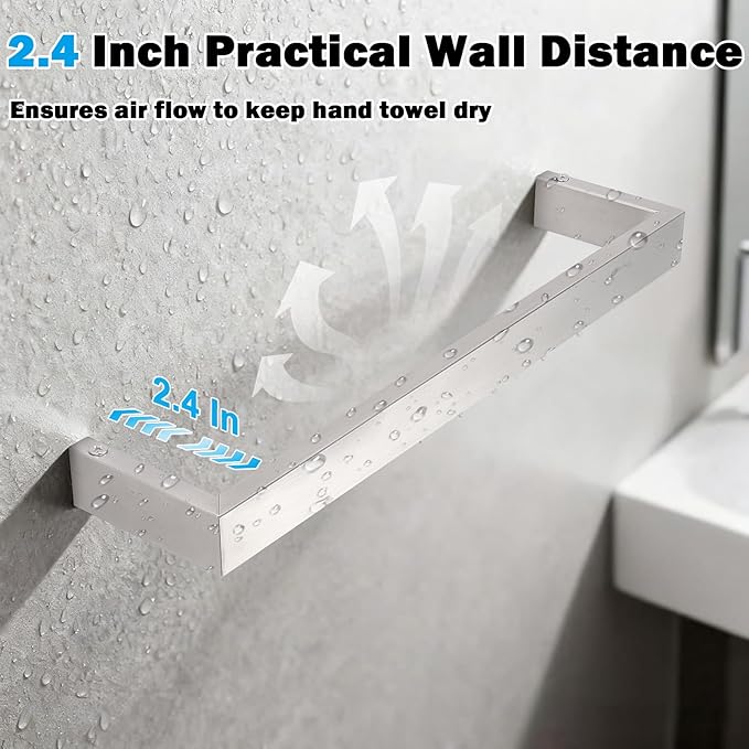 Livabber Square Bath Towel Bar, 304 Stainless Steel Towel Rack, Heavy Duty Towel Holder Wall Mounted for Bathroom Accessories, Kitchen, Brushed Nickel (12 Inch)