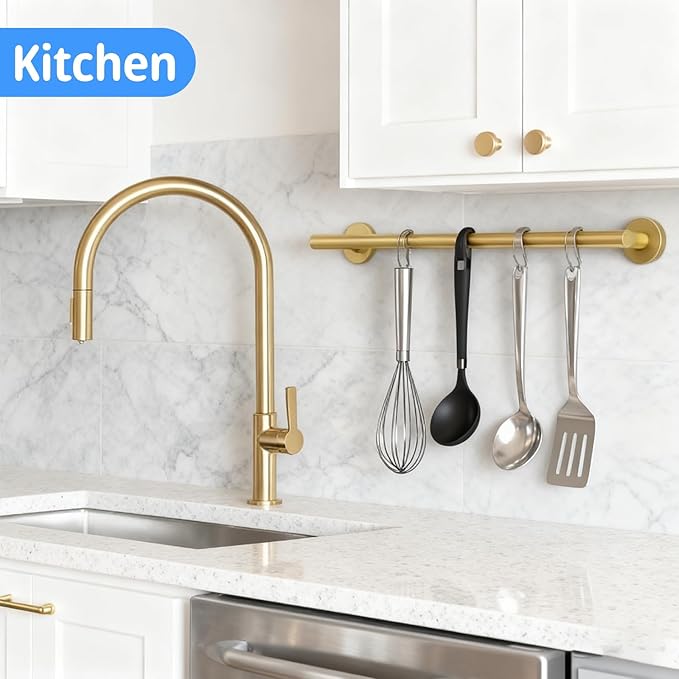 Towel Racks for Bathroom,Adjustable Single Towel Bar(16inch-25.5inch) Sturdy and Rustproof Towel Bar Wall Mounted for Bathroom Kitchen Washroom (A-Gold)