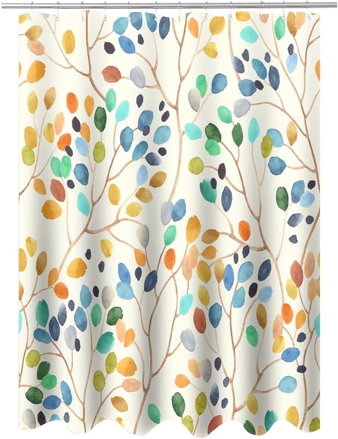 Boho Floral Shower Curtain, Spring Colorful Botanical Flower Leaves Bohemian Fabric Shower Curtain Set with 12 Hooks, Bathroom Bathtub Decor Cloth Curtain 66x72 Inches(168x183cm), Style-11
