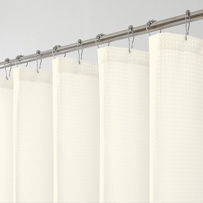 OWENIE Cream Waffle Weave Fabric Shower Curtain, Textured Heavy Cloth Shower Curtains for Bathroom, Water Repellent Soft Hotel Spa Luxury Elegant Bath Curtain, Machine Washable, Cream, 72x78 Inch