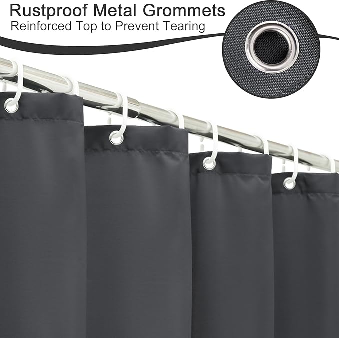 AooHome Extra Long Shower Curtain 72 Width x 84 Height Inch, Solid Fabric Shower Curtain Liner for Hotel, Waterproof, Dark Grey