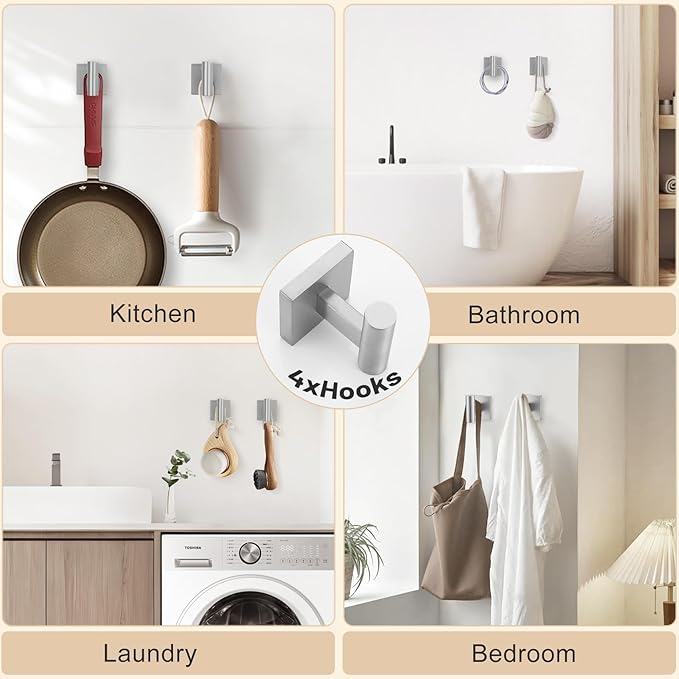 10 Pieces Bathroom Hardware Set Brushed Nickel Towel Bar Set Includes 23.6” Towel Bar, Towel Ring Holder, Toilet Paper Holder and Two Towel Hooks, Bathroom Accessories Set SUS304 Wall Mounted