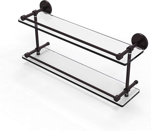 Allied Brass P1000-2/22-GAL-ABZ P 1000 2 Gal Inch Tempered Double Gallery Rail Glass Shelf, 22 Inch, Antique Bronze