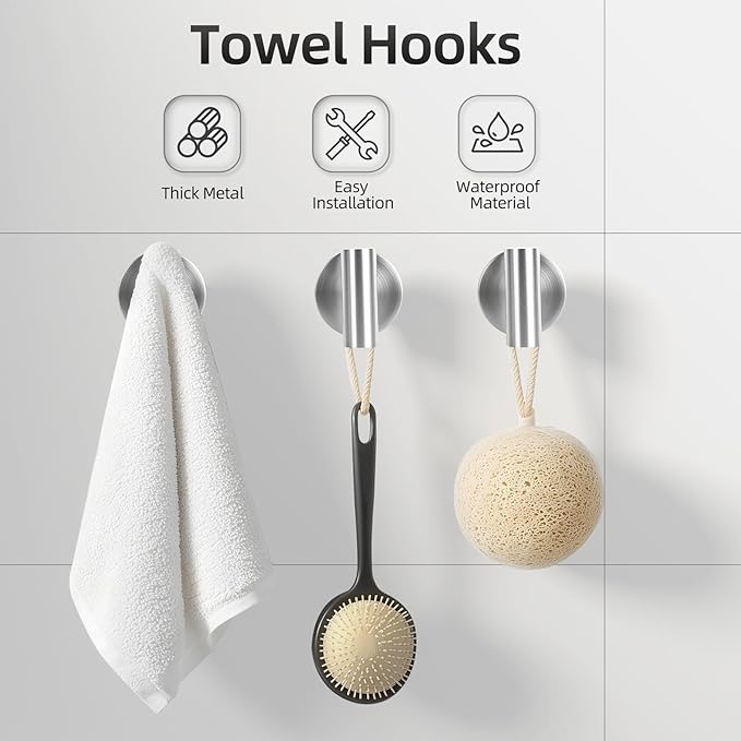 Brushed Nickel Bathroom Hardware Set 10 PCS, Towel Bar Set Brushed Nickel, Bathroom Accessories Fixtures Stainless Steel, Towel Racks for Bathroom, Bathroom Towel Holders, Towel Hooks & Rings, 19in