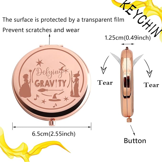 KEYCHIN Witch Pocket Mirror Musical Fans Gifts Defying Witch Compact Makeup Mirror Musical Theatre Witch Merch(Defying-RG)
