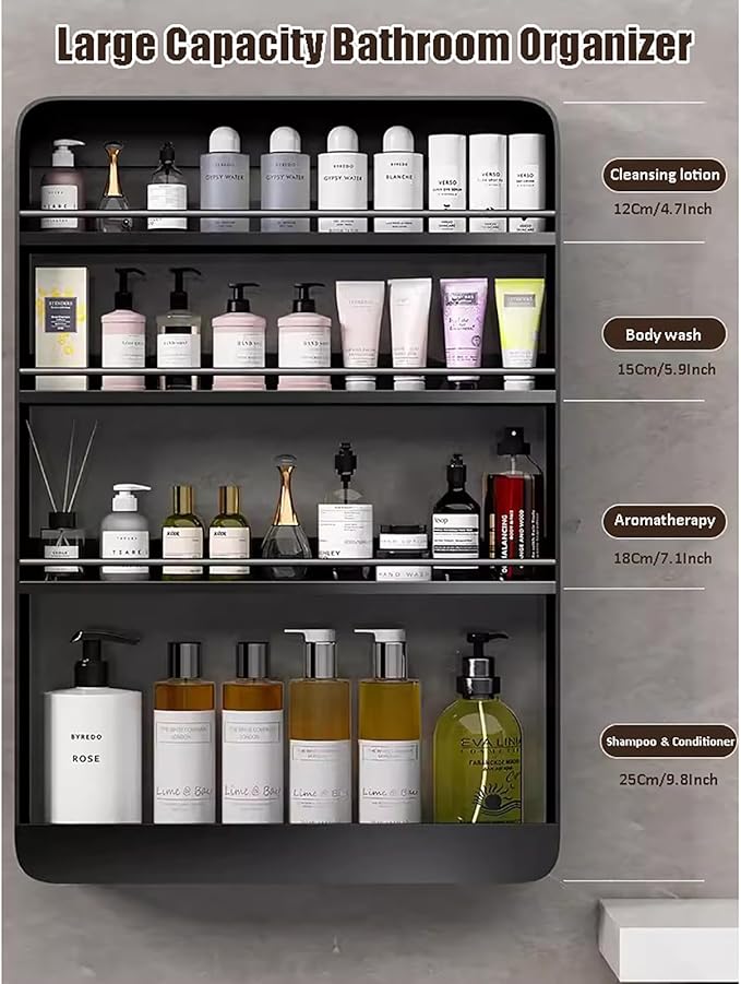 Bathroom Shelves Wall Mounted,4 Tiers Wall Shelf for Bathroom,Punch-Free Bathroom Shelf,Makeup Wall Organizer,Wall Mounted Floating Shelves,Cosmetic Wall Storage Rack for Bathroom Kitchen