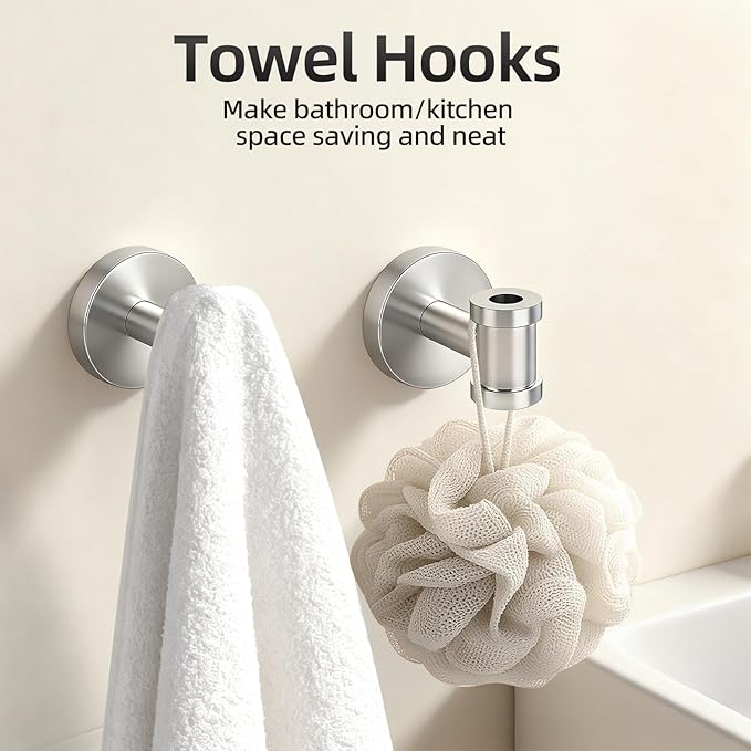 Bathroom Hardware Set 4 Piece, SUS304 Stainless Steel Bathroom Towel Rack Holder Set, Brushed Nickel Towel Bar Set-20 Inch Bathroom Towel Bar, Nickel Toilet Paper Holder, Hook for Bathroom, Towel Ring