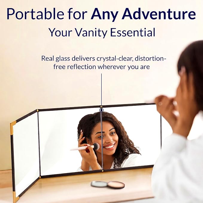 Folding Full Length Travel Makeup Mirror - Portable Mirror in 3 Way - Pyramid, Vanity, Full Length - Hanging Mirror for Outfit, Hair & Makeup - Dance Bag, Closet, Camping