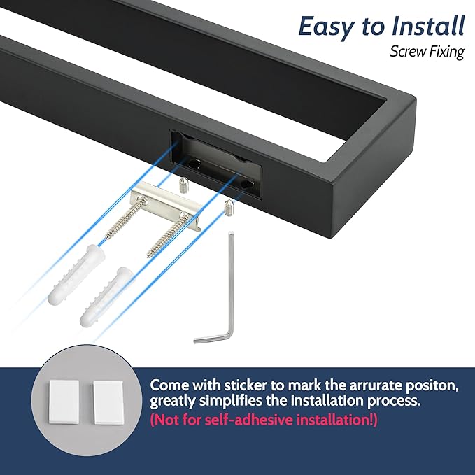 Sayayo Matte Black Towel Bar for Bathroom, 31.5 Inch Hand Towel Holder Wall Mount Square Towel Ring SUS304 Stainless Steel Towel Rack