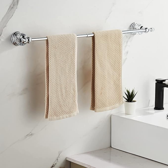 BATHSIR Crystal Towel Bar 24 Inch, Chrome Bathroom Towel Rack, Hand Towel Holder Wall Mounted