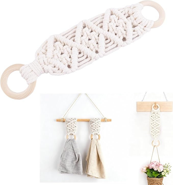 Framendino, 2 Pack Kitchen Crochet Towel Hanging Ring Towels Holder with Loop for Cabinets Oven Door Bathroom (White)
