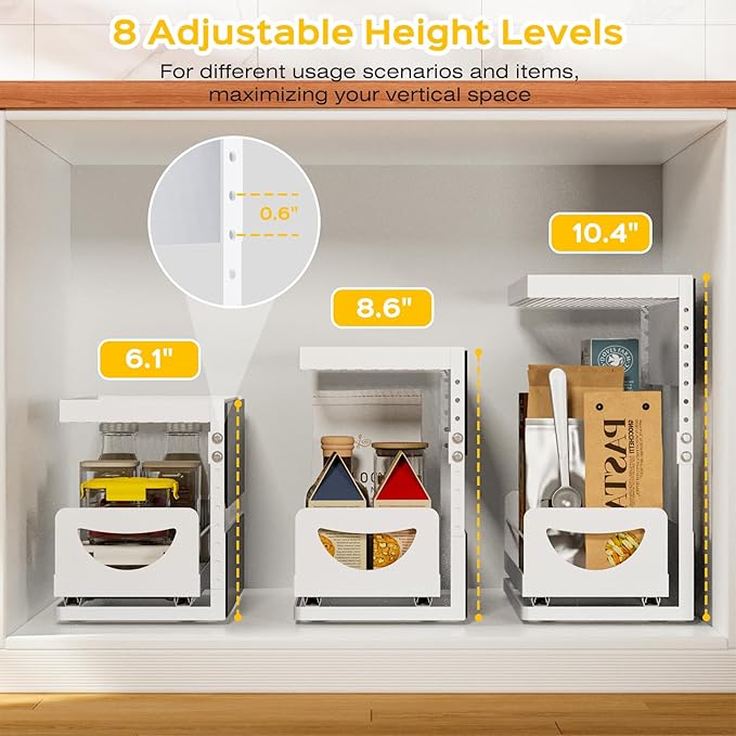 Heavy-Duty Magnetic Shelf With Pull-Out Drawers for Washing Machines, Dryers and Fridge; Height-adjustable Magnetic Shelf, Ideal for Storage in Laundry Rooms, Kitchens, and Living Rooms (White)
