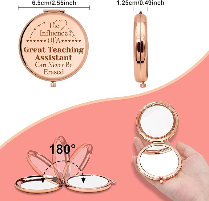 Teaching Assistant Gift for Women Appreciation Compact Makeup Mirror Teacher's Aide Gifts for Coworker Graduation Teacher's Day End of Term Present from Student Retirement Personal Makeup Mirror