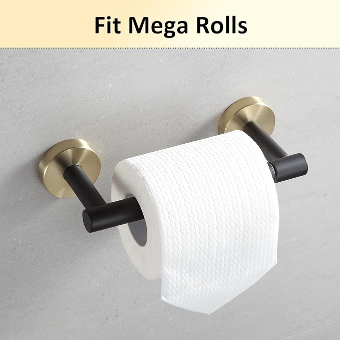 BVL Black and Gold Toilet Paper Holder Wall Mount – 304 Stainless Steel Single Arm Flip-Up Bathroom Tissue Roll Holder, Modern Screw Installation Toilet Paper Dispenser for Home & Commercial use