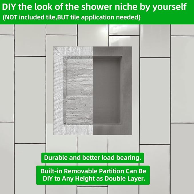 Shower Niche Tile Ready,Single Recessed Shower Shelf Niche for Shower Wall,Waterproof Ready to Tile Niches Box for Bathroom Renovation/Showers Storage,Inner Size 12"x14",Outer Size 16”x18”,Depth 4”