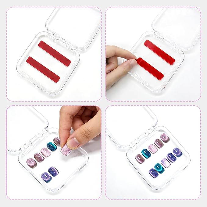 13 Pcs Press On Nail Storage Box, 2.95 Inch Clear Acrylic, with 1 Large Storage box & 60 Adhesive Tapes, Fake Nail Display Container for Nail Salon Business and Personal Use