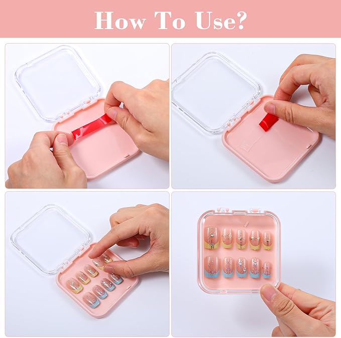 32 Pack Press on Nail Storage Boxes with 60 Adhesive Tapes – Acrylic Nail Organizer for Salon, Travel & Gifting (4 Colors: Pink, Black, White, Clear)