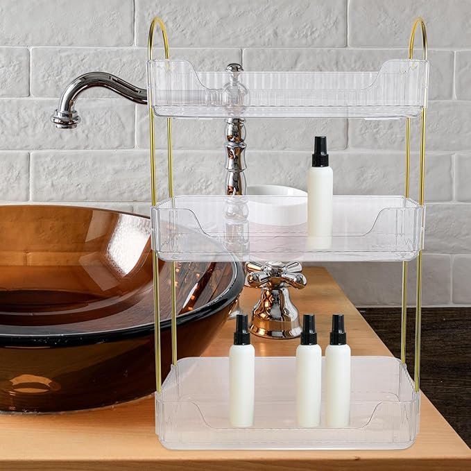 3-Tier Bathroom Storage Shelf, Toiletries Organizer for Bathroom Countertop, Cosmetics Display Shelf for Vanity and Makeup Storage