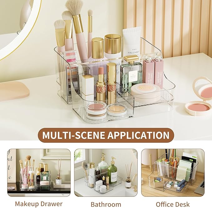 Clear Makeup Organizer Countertop ?€? 6 Compartments Cosmetic, Jewelry, Skincare & Perfume Organizer, Vanity and Bathroom Counter Organizer, Multi-Use Makeup Brush Holder
