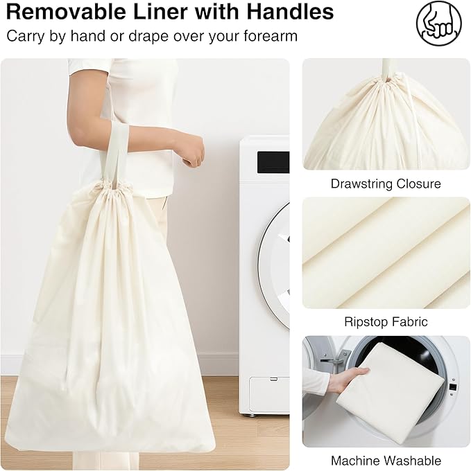 STO STO Laundry Hamper, 75L Laundry Basket Organizer with Removable and Washable Liner Bag, Freestanding Portable Dirty Clothes Hamper, Laundry Bin for Laundry Room, Bedroom, Closet and Dorm