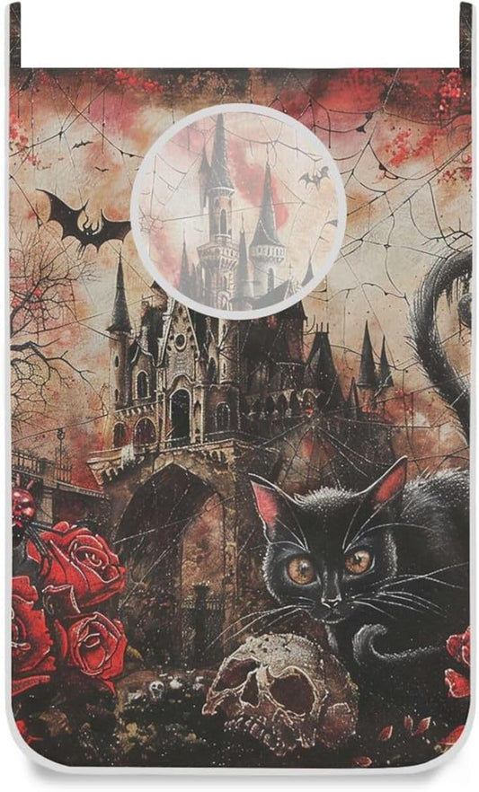 Halloween Castle Rose Door Hanging Laundry Hamper Bag with Free Adjustable Stainless Steel Hooks Dirty Clothes Hamper Extra Large Over the Door Laundry Hamper 29.5X20inch 2Pack
