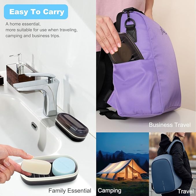 HAYSNA Solid Shampoo Bar Holder, Large Bar Soap Holder, Travel Soap Container, Soap Box with Draining Layer, Soap Case for Bathroom, Traveling, Gym, Camping (Black Style-1-Large)
