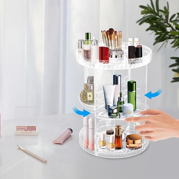 Acrylic Rotating Makeup Organizer, 360°Adjustable Cosmetic Spinning Holder Rack, Perfume Organizer, Spinning Makeup Stand for bedrooms, bathrooms