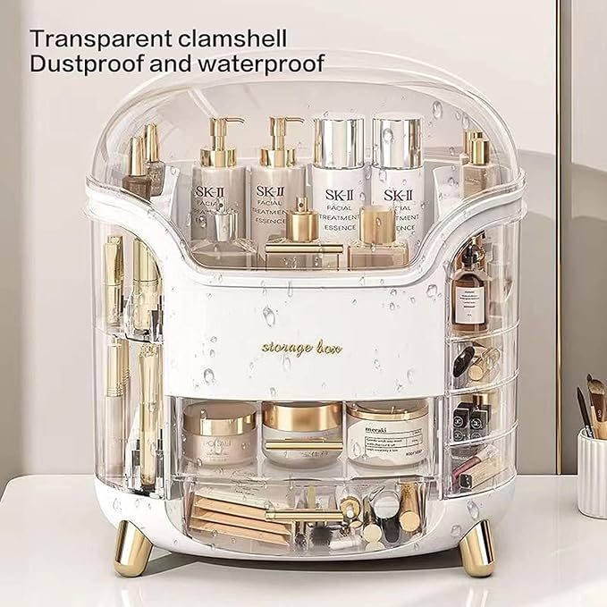 Dustproof Cosmetic Storage Box, Cosmetics Skincare Jewelry Lipstick Organizer, Multi-Function Make Up Case, Cosmetics Storage Box, Makeup Organizer with Lid (White)