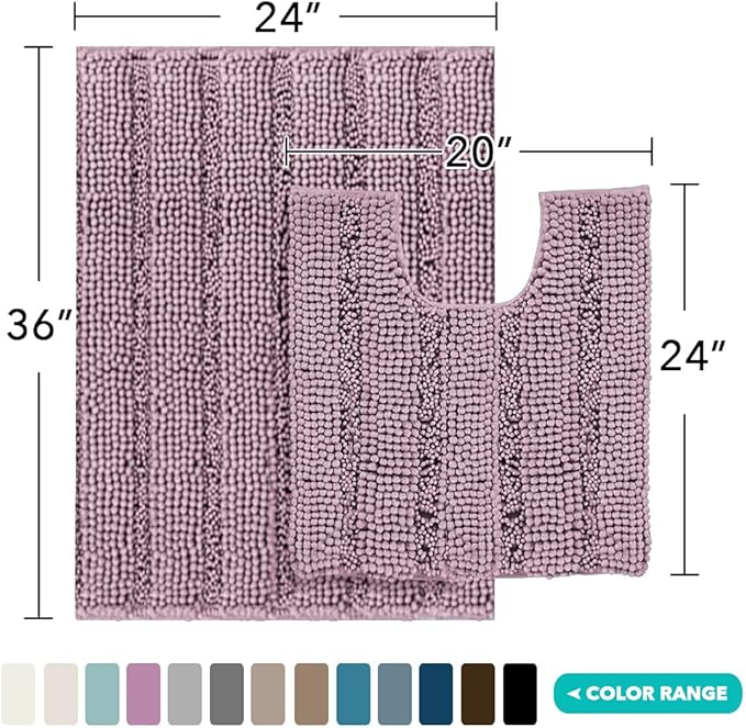 Turquoize Bathroom Rugs Set Non-Slip Bath Mats for Bathroom Super Absorbent Shaggy Rugs for Tub Shower Toilet Soft Plush Bath Rug Plus U Contour Rug (Oversized: 24" x 36" and 20" x 24" U), Mauve/Rose