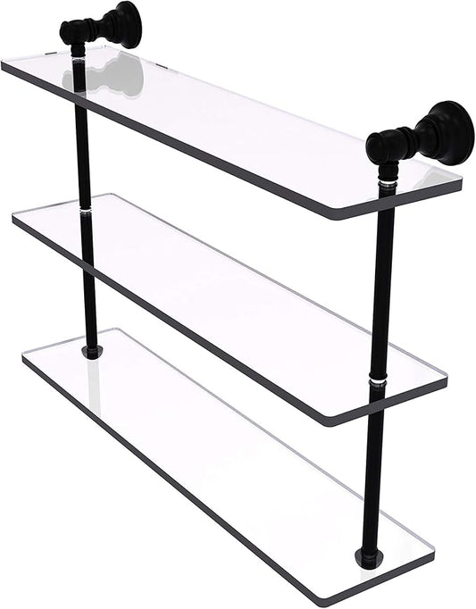 Allied Brass CL-5-22 Carolina Collection 22 Inch Triple Glass Shelf, Matte Black