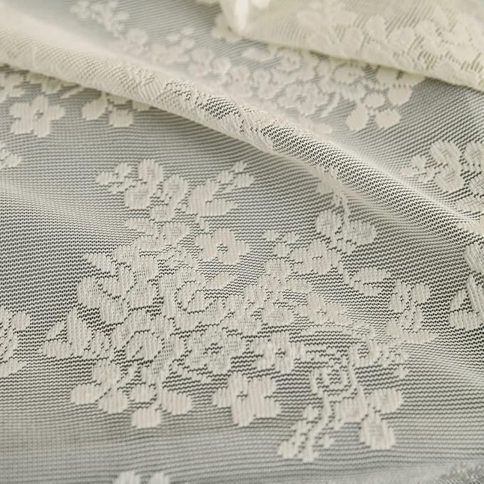 YJ YANJUN Ivory Lace Shower Curtain - Shabby Chic Flower Shower Curtain with Attached Valance, Luxury Lace Curtain for Bathroom, Farmhouse Shower Curtains, 72 x 72 Inch, Light Beige