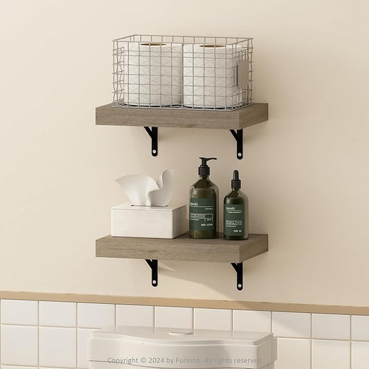 Furinno Tanna Floating Shelves for Wall Set of 2, 15-Inch Bathroom Wall Shelf, Wall Mounted Shelf, for Bathroom Organizers and Storage, Living Room, Natural