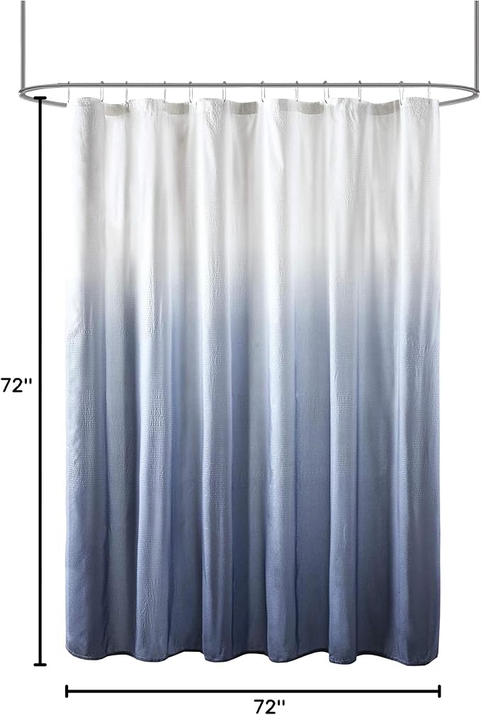 Madison Park Ara Shower Curtain, Seersucker Design Ombre Print, Modern Bathroom Decor, Machine Washable, Fabric Privacy Screen, 72x72, Blue