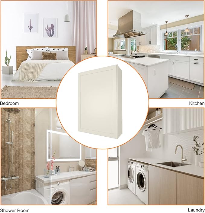 ROOMTEC Wood Wall Cabinet, RTA Single Door Medicine Cabinet with Adjustable Shelves and Soft-Close Door for Kitchen, Bathroom, and Laundry. 12" D*18" W*42" H, Shaker Antique White