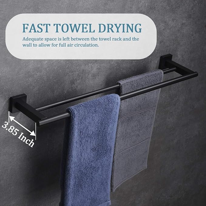 SEIDO 36 Inch Double Towel Bar, SUS 304 Stainless Steel Rustproof Towel Rack Wall Mounted, Heavy Duty Square Base Double Towel Holder for Bathroom, Kitchen, RV (Matte Black)