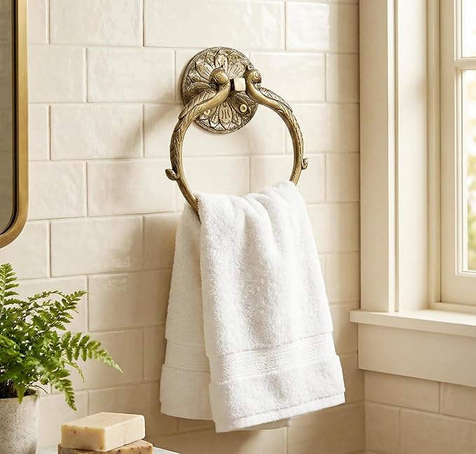 7.5" Inches - Brass Hand Towel Hanger Holder | Hand Towel Hanger Holder | Towel Holder for Bathroom in Twin Peacock Design
